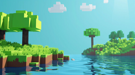 game location in 3D pixel art style