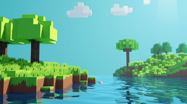 game location in 3D pixel art style