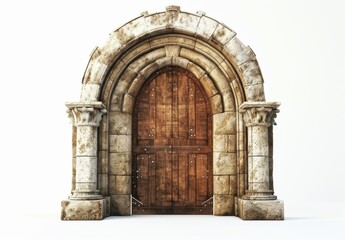 Fototapeta premium Wooden arched door frame with a white background 
