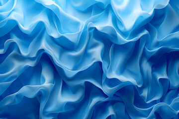 Fototapeta premium Soft transparent cloth waves. Blue fabric with soft waves. Abstract blue fabric wavy folds. Modern luxury silk wave drapes background. 