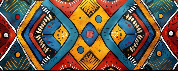 A colorful African pattern featuring geometric shapes and bold colors