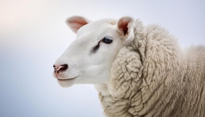 A white sheep on white background 