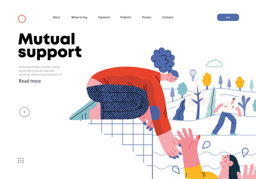 Mutual Support: Save a drowning person -modern flat vector concept illustration of woman reaching out to drowning woman A metaphor of voluntary, collaborative exchanges of resource, services