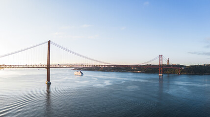 25th of April bridge in Lisbon aerial panorama