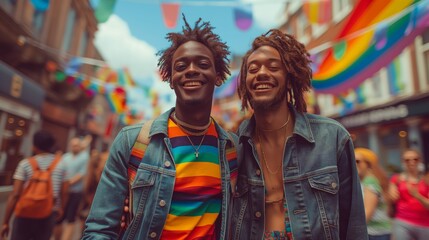 Happy Couple at Vibrant LGBTQ+ Pride Festival