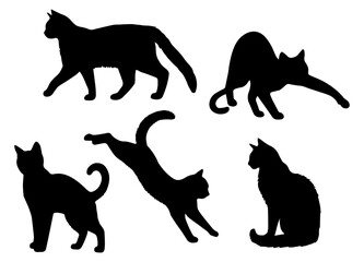 Vector illustration. Silhouettes of black cats. Set of animal stickers. Large set.	