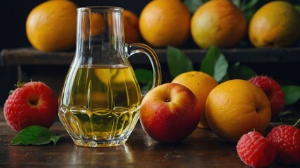 still life with apples and juice