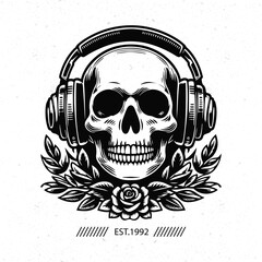 skull logo wearing headphones