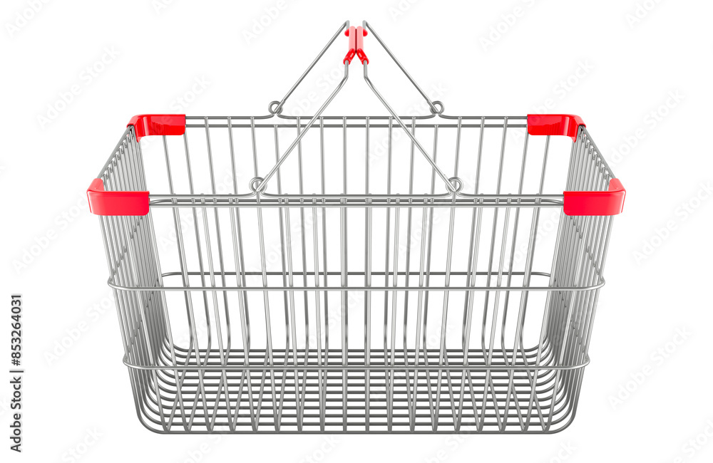 Poster empty shopping basket from metal. 3d rendering isolated on transparent background
