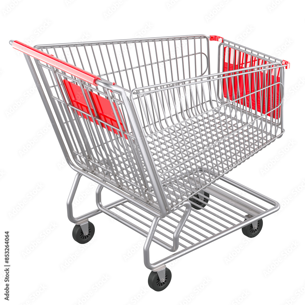 Poster empty shopping cart, shopping trolley. 3d rendering isolated on transparent background