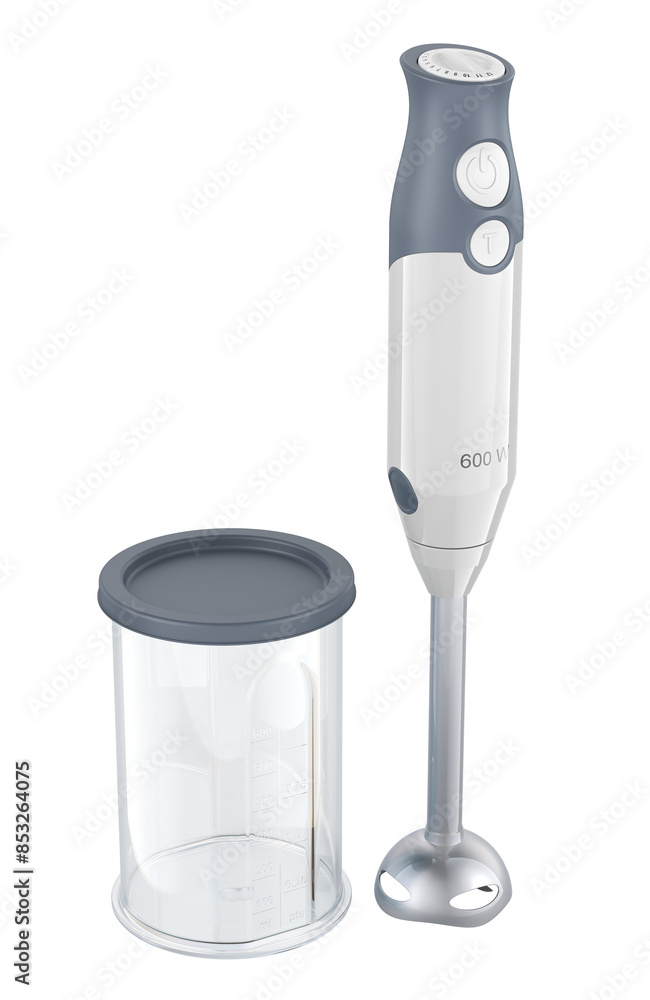 Poster immersion blender, white color. 3d rendering isolated on transparent background