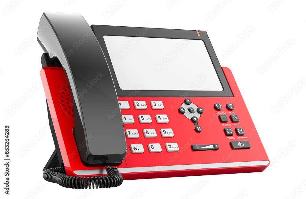 Poster red ip phone with white screen, 3d rendering isolated on transparent background