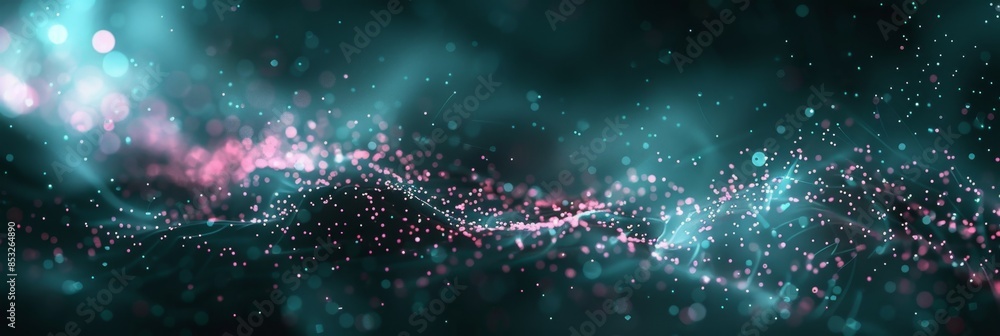 Aufkleber dark background with glowing teal web lines and delicate pink particles, offering a sleek look with 