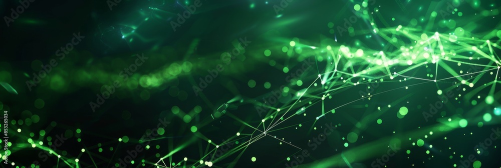 Poster modern tech background with neon green web lines and glowing particles, offering a sleek design with