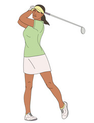 women golf player African American female character with club