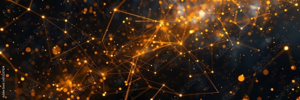 Aufkleber dark background with bright yellow data particles and connecting lines, forming complex geometric sh