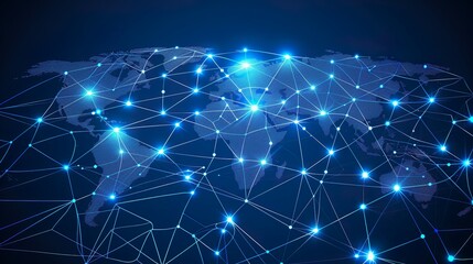 Fototapeta premium Digital World Map with Glowing Connection Points and Interconnecting Lines 