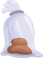 Dog poop is lying in a tied plastic bag, waiting to be picked up