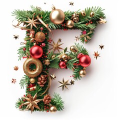 Merry Christmas letter F. Christmas Alphabet Letter.