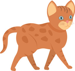 Adorable cartoon tabby cat walking with blue eyes and brown stripes