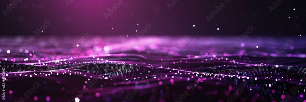 Poster minimalist tech background with neon purple web lines and glowing particles on a dark backdrop, prov