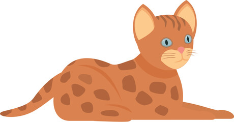 Simple cartoon illustration of a cute tabby cat laying down looking right, isolated on white background