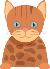 Adorable cartoon tabby cat with blue eyes looking forward