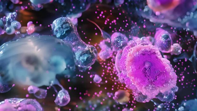 A microscopic view of a cell undergoing differentiation where certain histones are acetylated to activate specific genes involved in the process.