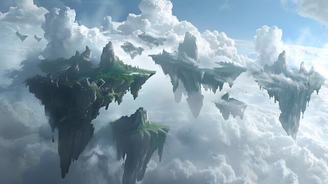 A fantasy realm with floating mountains.


