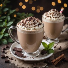 Festive Winter Delight Mocha Mint Latte with Peppermint and Chocolate