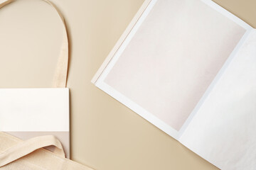 Stack of paper and fabric bag, blank objects for placing your design