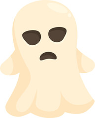 Cartoon illustration of a beige ghost frowning with its mouth and eyes