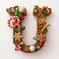 Merry Christmas letter U. Christmas Alphabet Letter. 