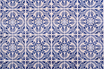 Symmetrical blue and white tile design, reflecting traditional architectural decor