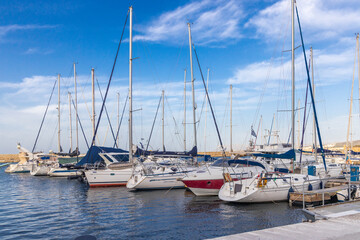 Fototapeta premium Europe, Greece, Crete, Chania harbor, old town. Sailboats.