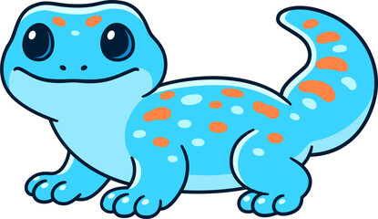 Cute cartoon Tokay Gecko illustration. Funny little tropical lizard with blue spotted pattern.