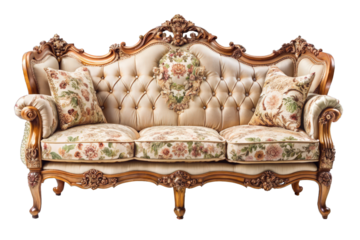 rococo style golden sofa isolated on white background