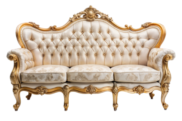 rococo style golden sofa isolated on white background