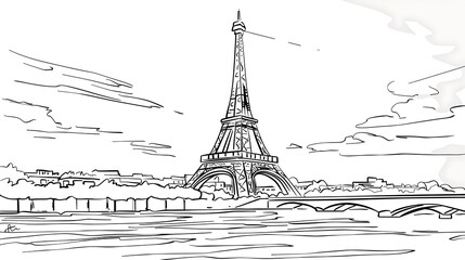 illustration, vector, architecture, landmark, travel, outline, famous, building, drawing, line, tourism, tower, design, monument, paris, art, isolated, construction, city, landscape, panorama, poster,