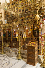 November 06, 2023. Europe, Greece, Crete, Akrotiri. Agia Triada (Holy Trinity) Monastery. Interior. Editorial use only.