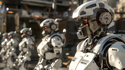 Fototapeta premium A sci-fi scene with robots and advanced technology.