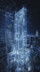 Obraz premium architectural blueprint, modern skyscraper