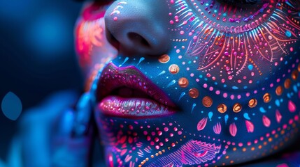 Fototapeta premium A woman's face is painted with a colorful design