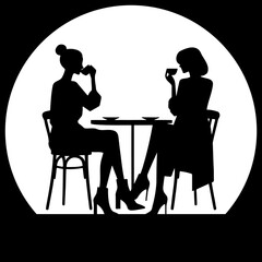 Fashion Women Drink Coffee Illustration.