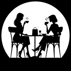 Fashion Women Drink Coffee Illustration.