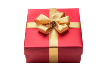 Obraz premium Red gift box PNG with golden ribbon and bow isolated on white background