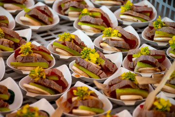 Degustation appetisers for visitors made by great chefs of haute cuisine French restaurants, wine...