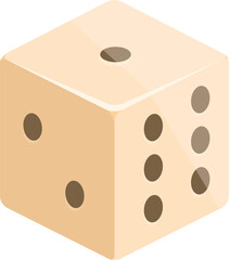 Beige dice showing number five, isometric view on white background