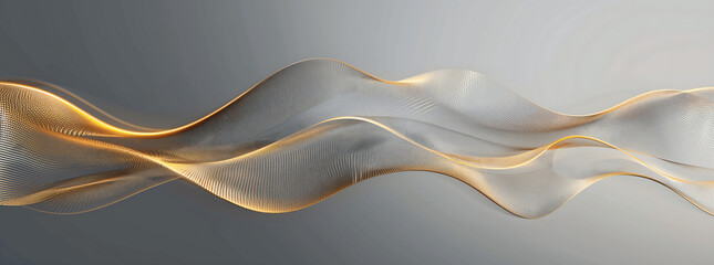 Gold curved wave lines on grey background, a banner for technology and innovation minimalism