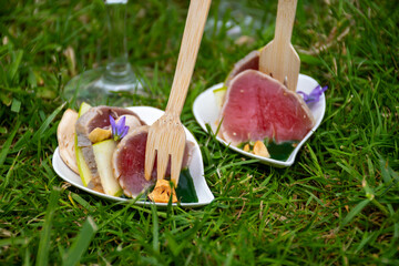 Degustation appetisers for visitors made by great chefs of haute cuisine French restaurants, wine...